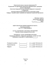 Разработка системы управления профессиональными рисками : ВКР бакалавра : направление подготовки 38.03.03 "Управление персоналом"